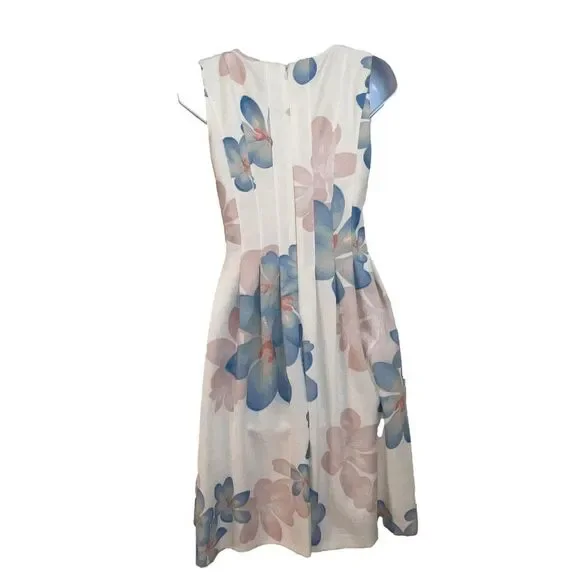 Women's Calvin Klein Floral Dress 2 White Blue - Picture 3 of 4